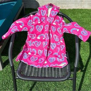 Hatley size 4 Sherpa lined raincoat pink rainbow hearts